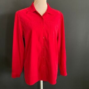 Allison Daley Button Up Shirt Womens 10 Red Excellent Sueded Long Sleeve Pocket
